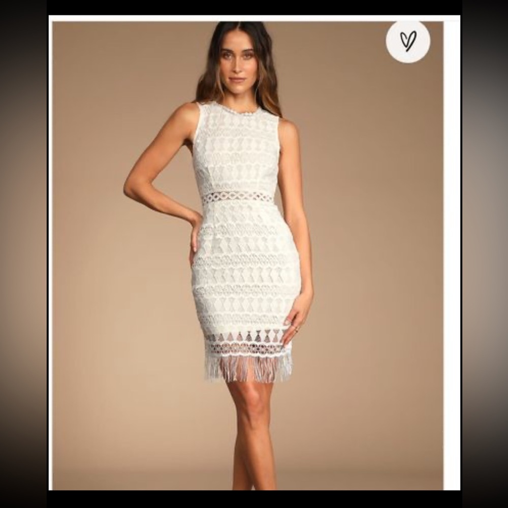 LULUS- Kenna White Crochet Lace Sleeveless Bodycon Dress